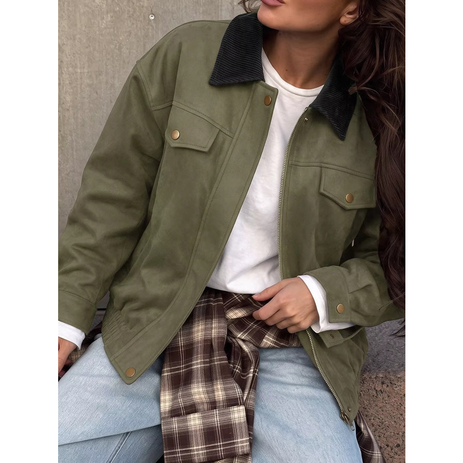 Zip Up Dropped Shoulder Jacket Apparel and Accessories