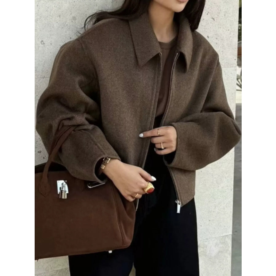 Zip Up Dropped Shoulder Jacket Apparel and Accessories