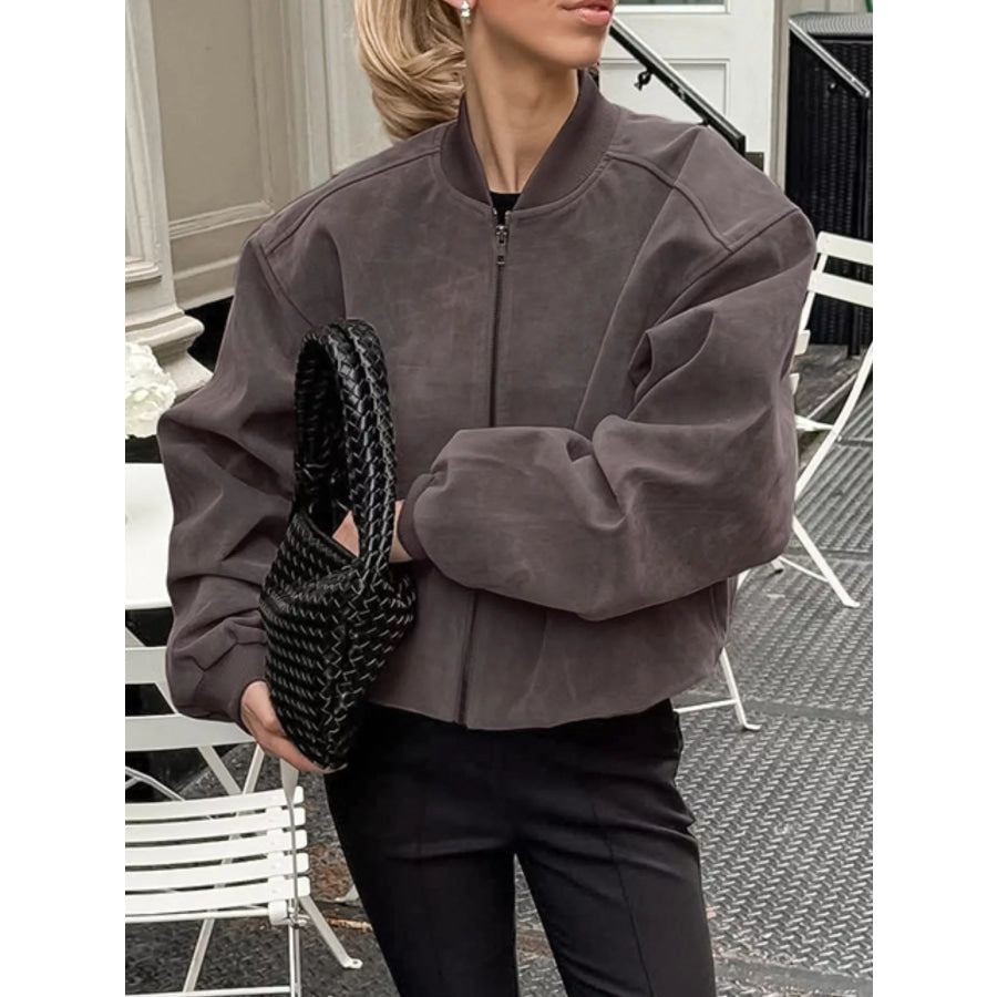 Zip Up Dropped Shoulder Jacket Apparel and Accessories