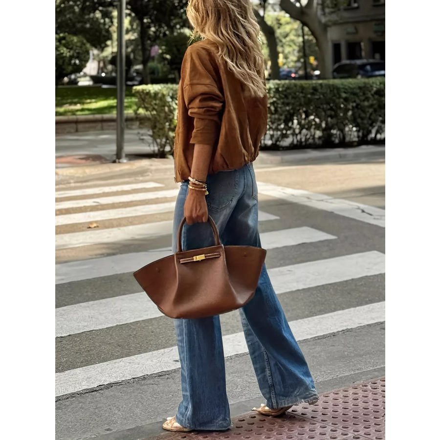 Zip Up Dropped Shoulder Jacket Apparel and Accessories