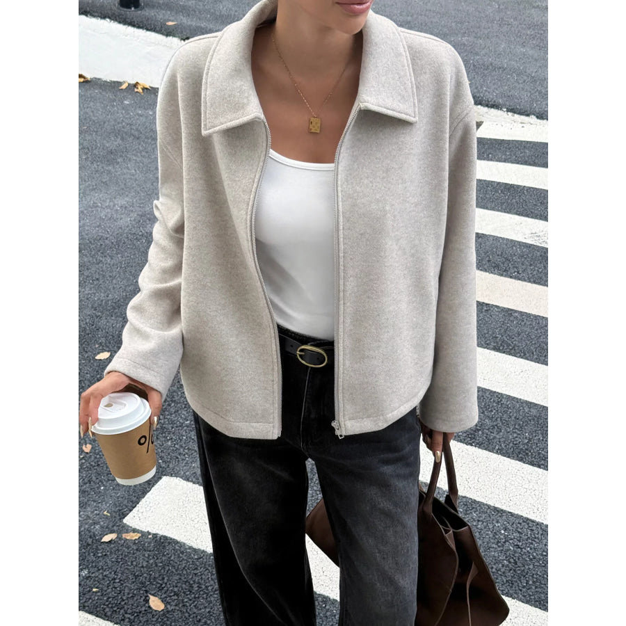 Zip-Up Dropped Shoulder Jacket Apparel and Accessories