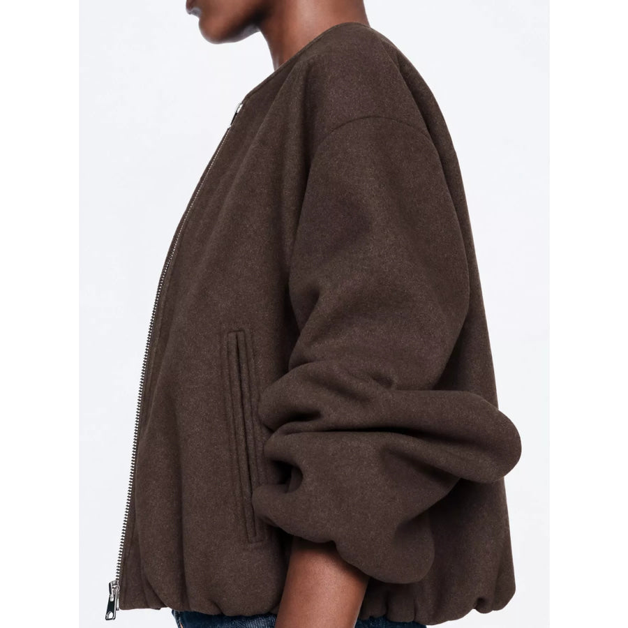 Zip Up Dropped Shoulder Jacket Apparel and Accessories