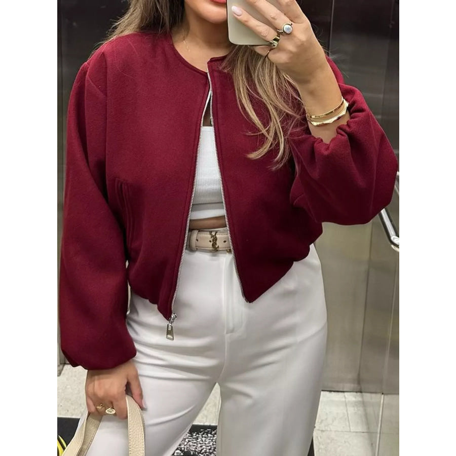 Zip Up Dropped Shoulder Jacket Apparel and Accessories