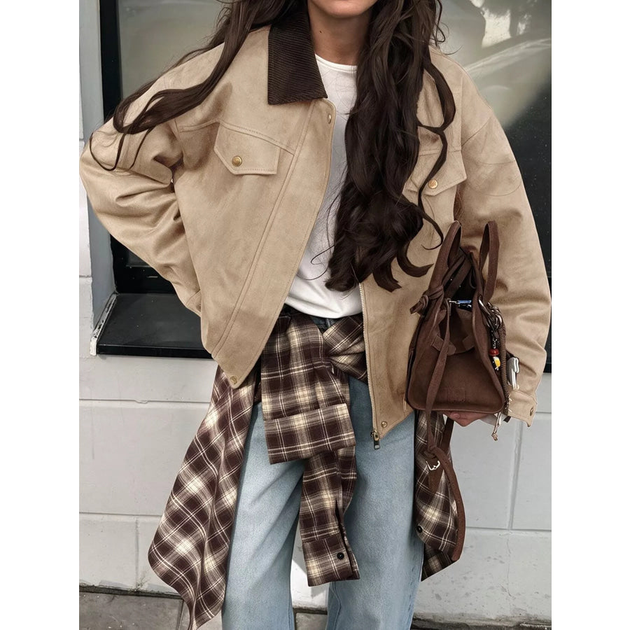Zip Up Dropped Shoulder Jacket Apparel and Accessories