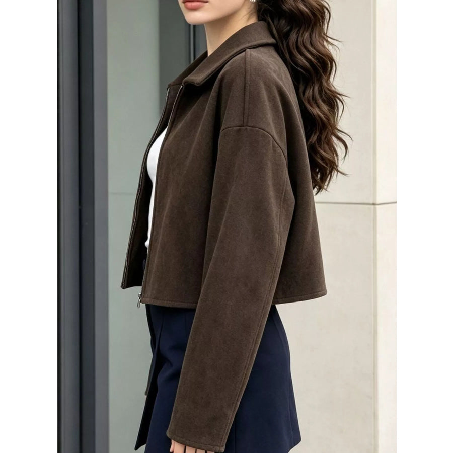Zip Up Dropped Shoulder Jacket Apparel and Accessories