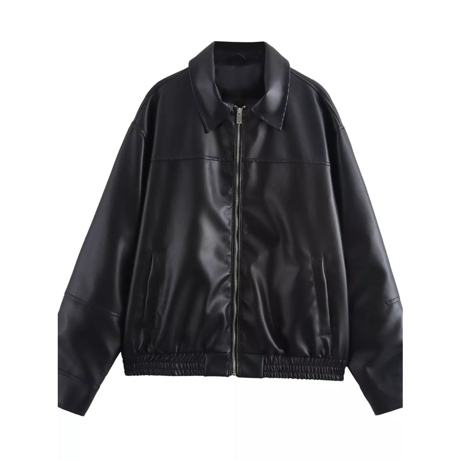 Zip Up Dropped Shoulder Jacket Apparel and Accessories