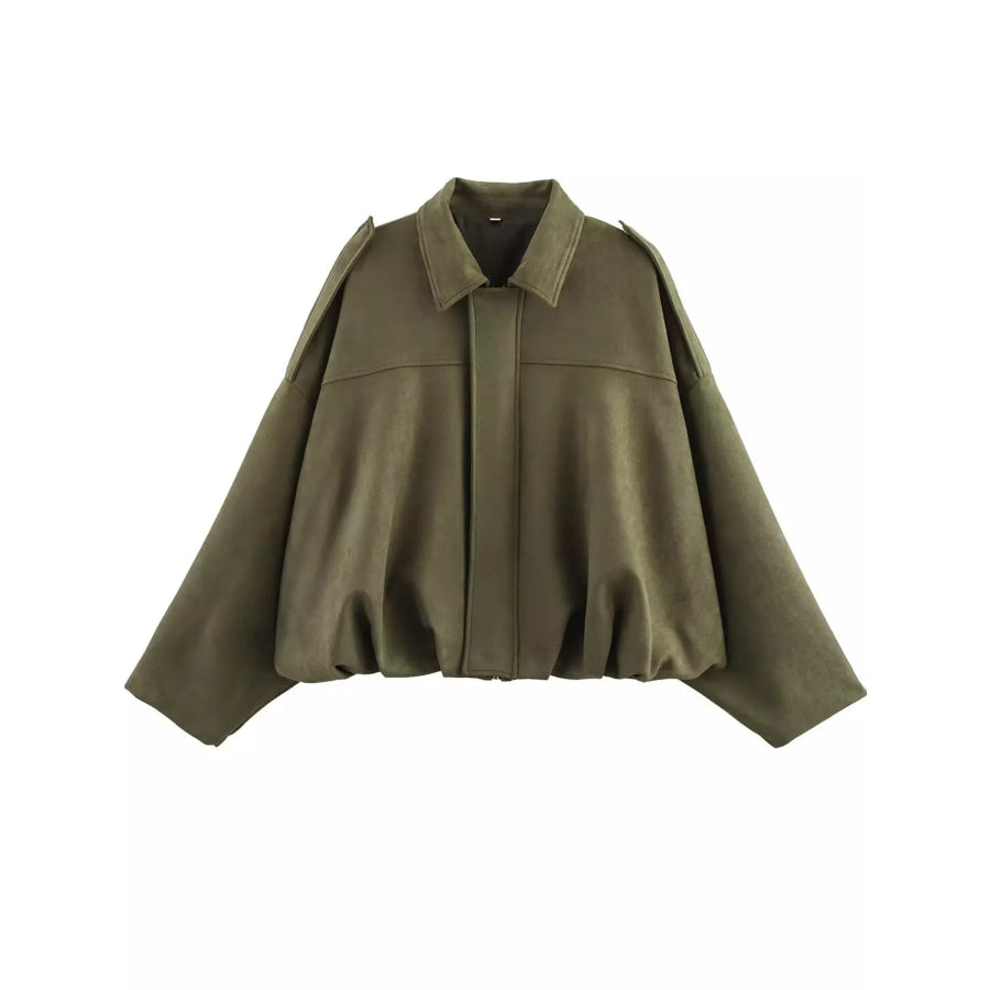 Zip Up Dropped Shoulder Jacket Apparel and Accessories