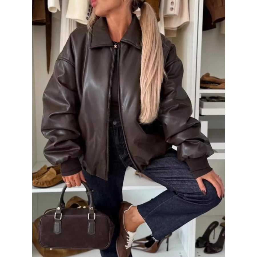 Zip Up Dropped Shoulder Jacket Apparel and Accessories