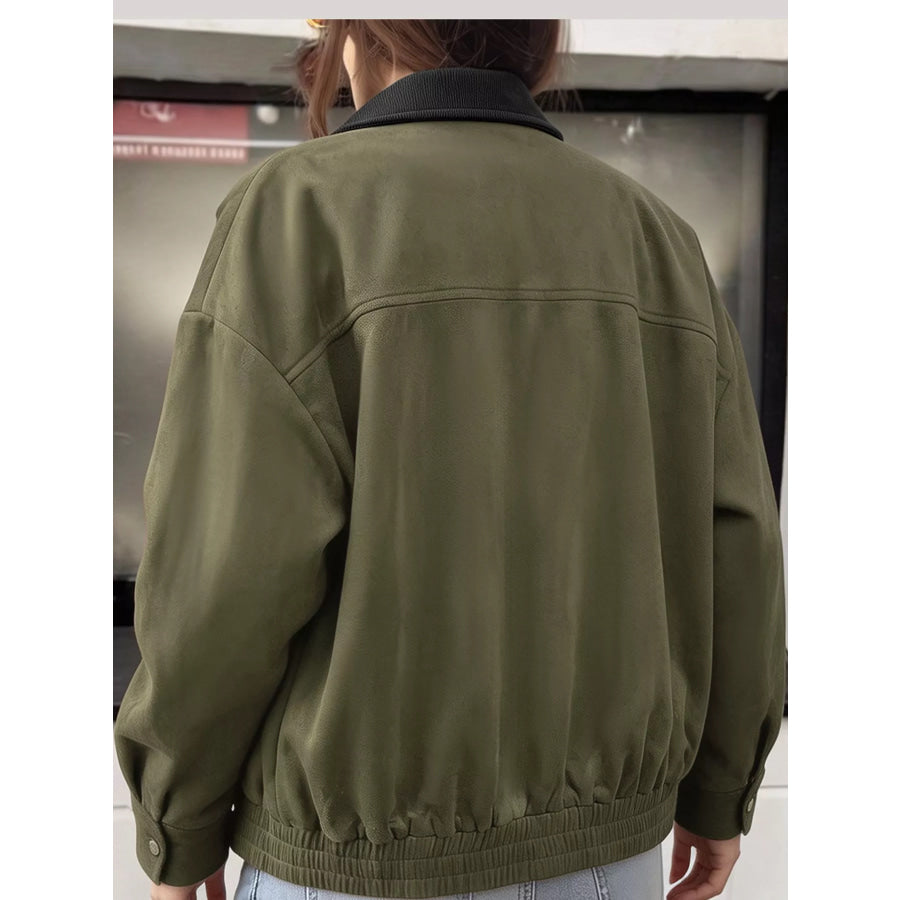 Zip Up Dropped Shoulder Jacket Apparel and Accessories