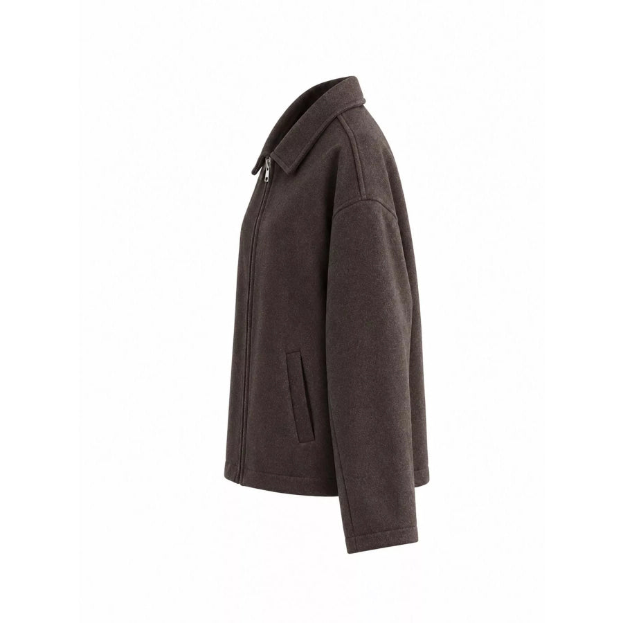 Zip Up Dropped Shoulder Jacket Apparel and Accessories