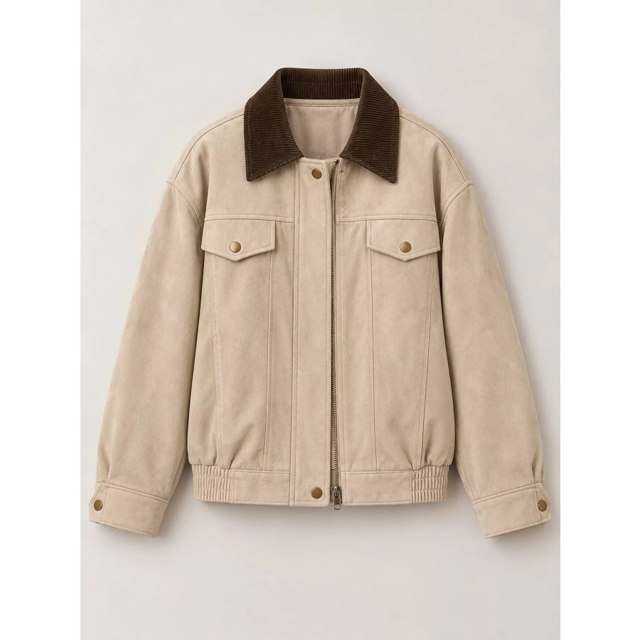 Zip Up Dropped Shoulder Jacket Apparel and Accessories