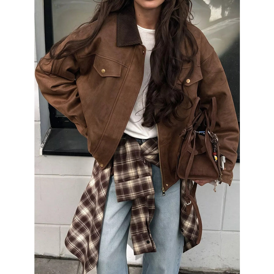 Zip Up Dropped Shoulder Jacket Apparel and Accessories