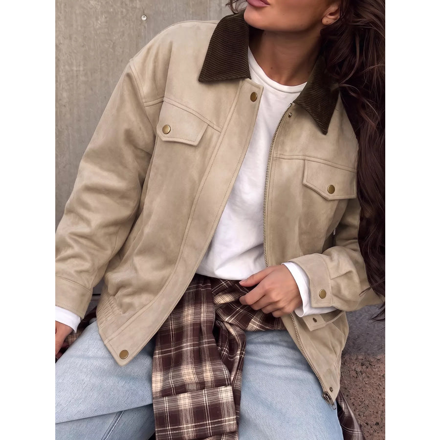 Zip Up Dropped Shoulder Jacket Apparel and Accessories