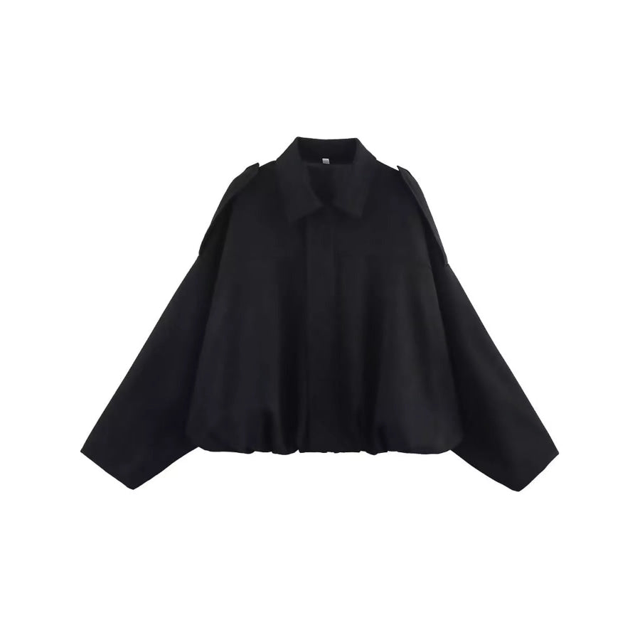 Zip Up Dropped Shoulder Jacket Black / XS Apparel and Accessories
