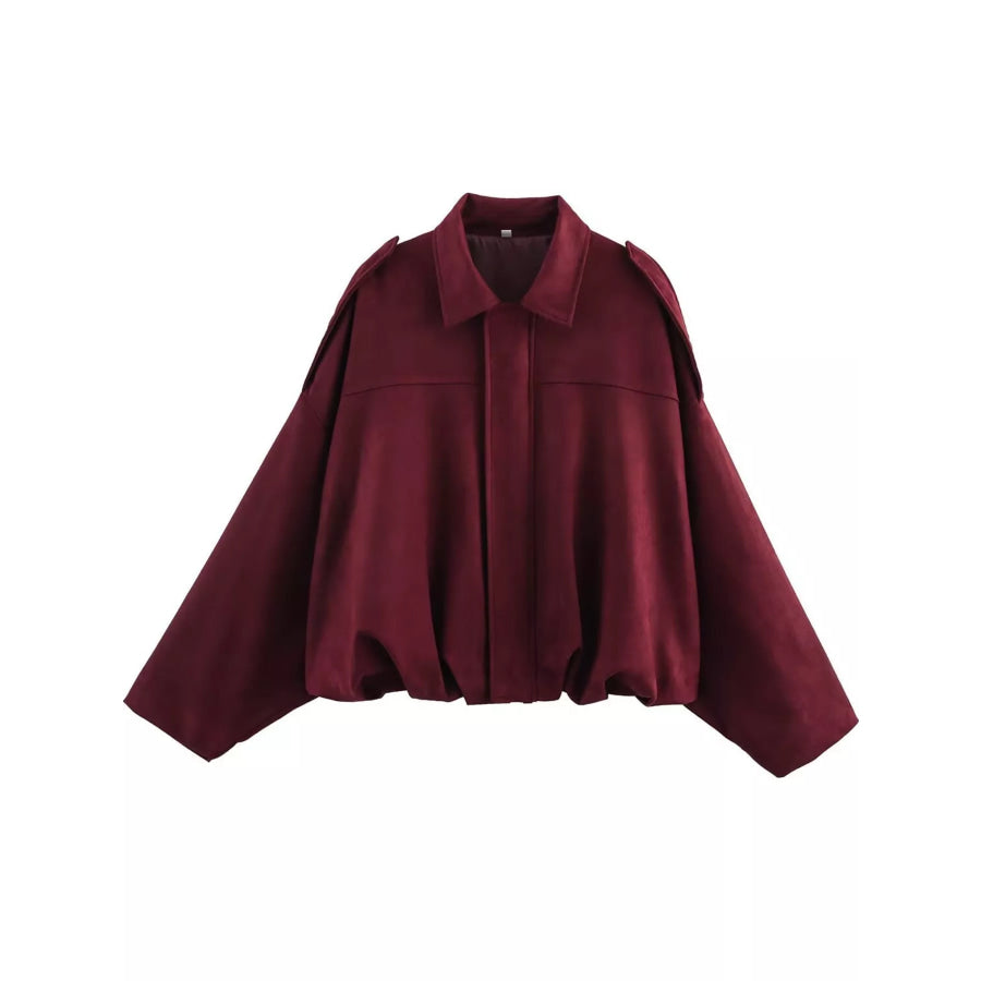 Zip Up Dropped Shoulder Jacket Burgundy / XS Apparel and Accessories