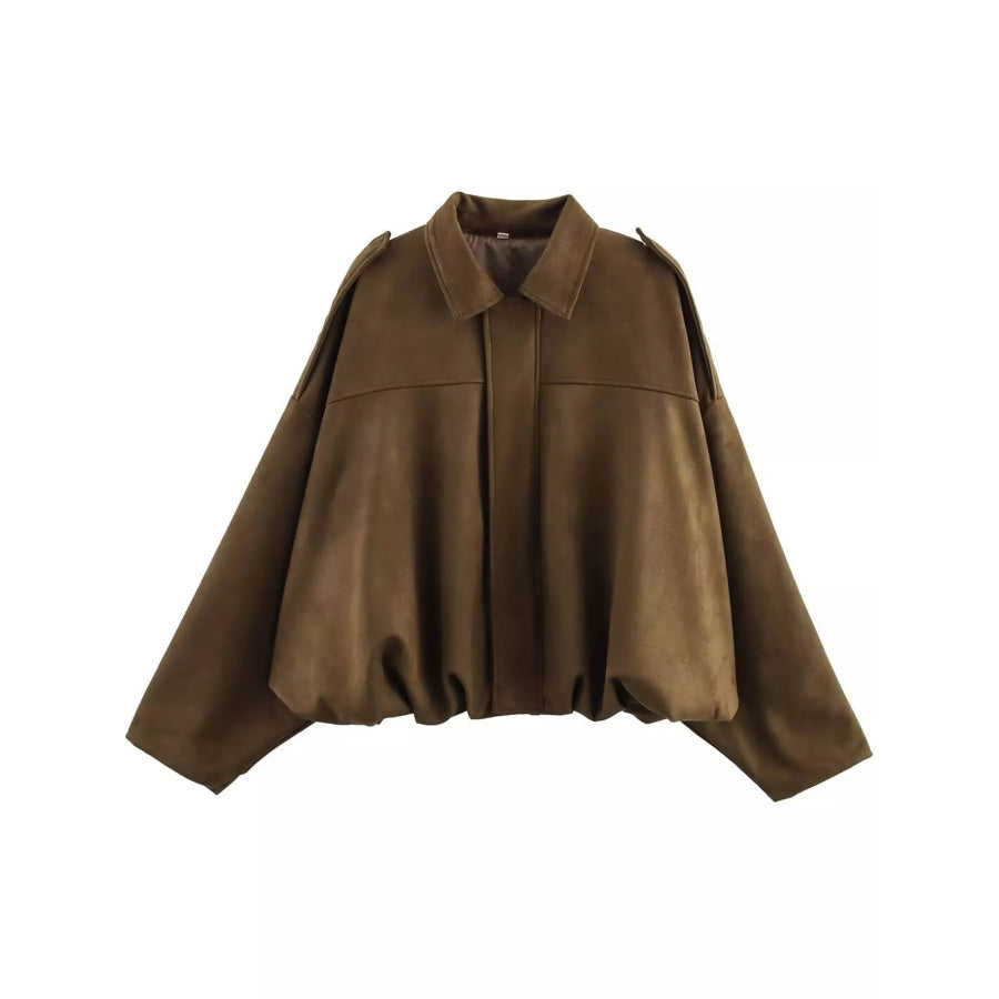 Zip Up Dropped Shoulder Jacket Coffee Brown / XS Apparel and Accessories