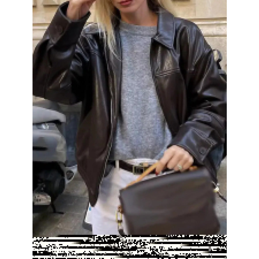Zip Up Dropped Shoulder Jacket Coffee / XS Apparel and Accessories