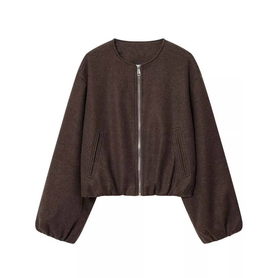 Zip Up Dropped Shoulder Jacket Coffee / XS Apparel and Accessories