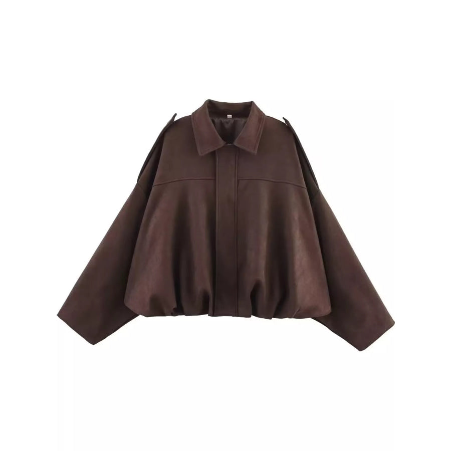 Zip Up Dropped Shoulder Jacket Coffee / XS Apparel and Accessories