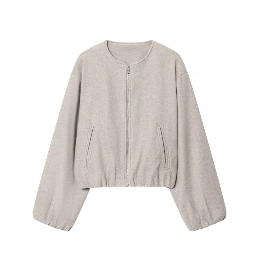 Zip Up Dropped Shoulder Jacket Gray Coffee / XS Apparel and Accessories