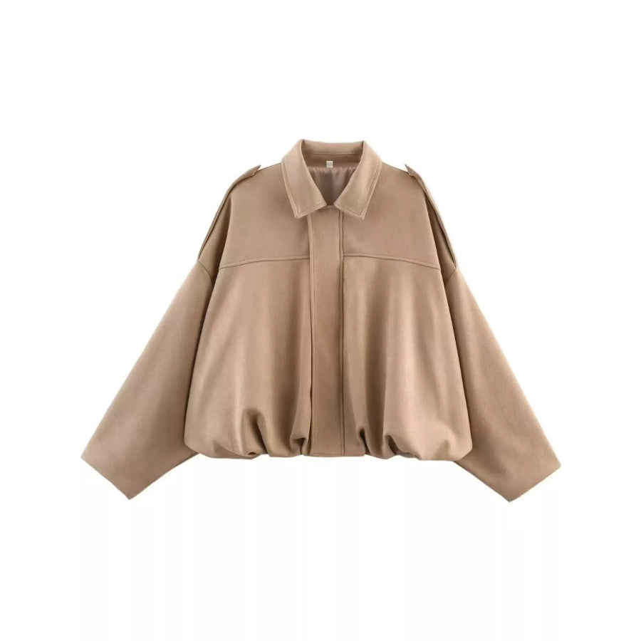 Zip Up Dropped Shoulder Jacket Khaki / XS Apparel and Accessories