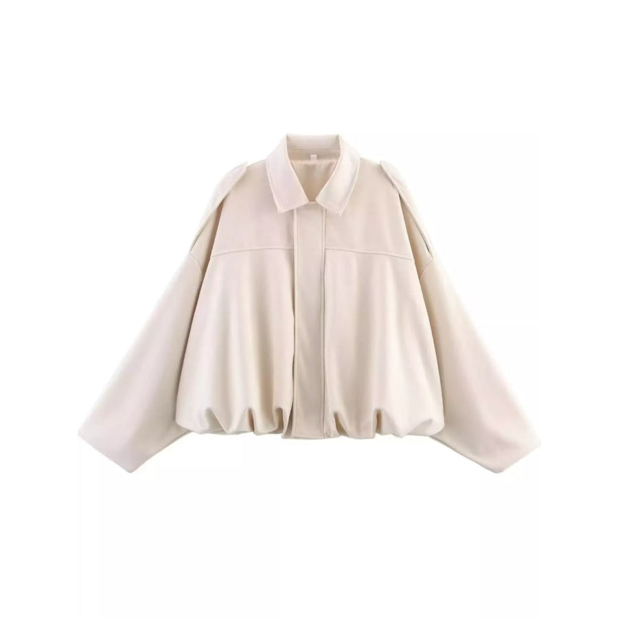 Zip Up Dropped Shoulder Jacket Off White / XS Apparel and Accessories