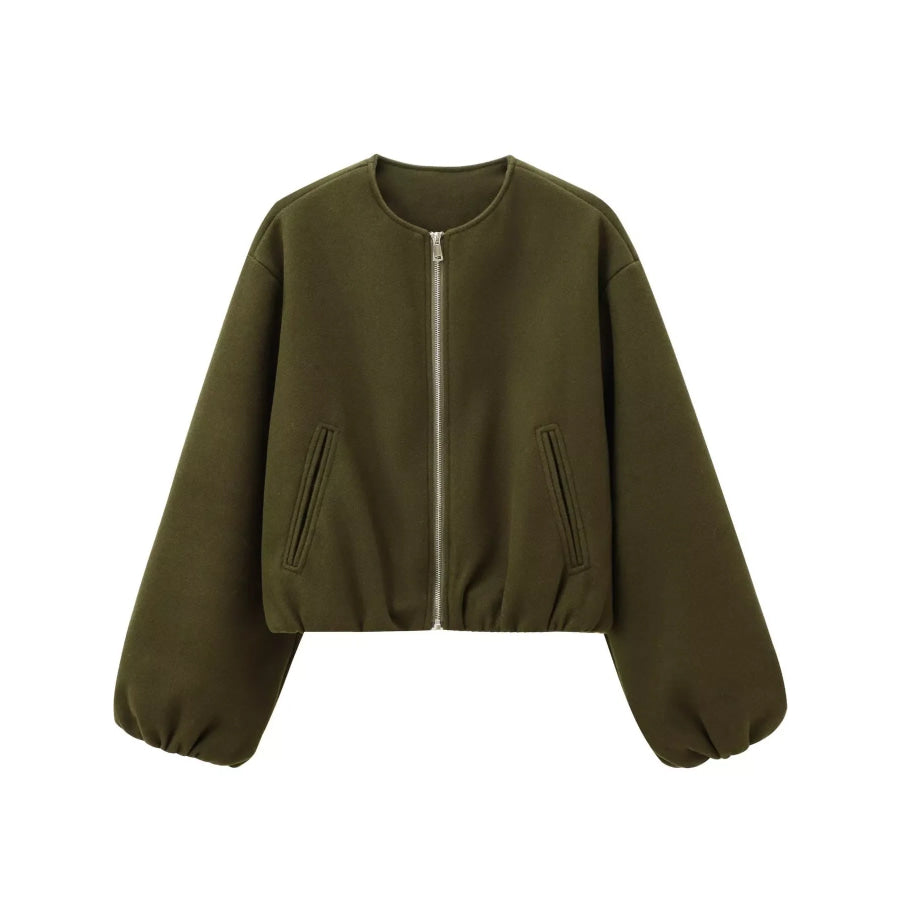 Zip Up Dropped Shoulder Jacket Olive Green / XS Apparel and Accessories