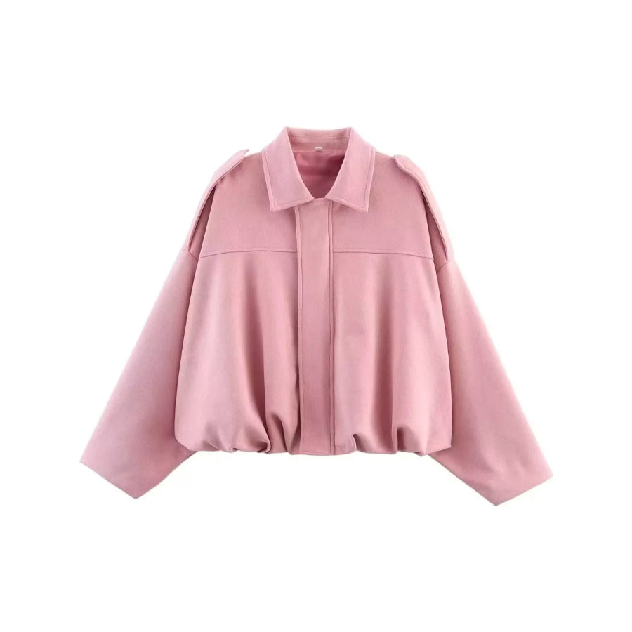 Zip Up Dropped Shoulder Jacket Pink / XS Apparel and Accessories