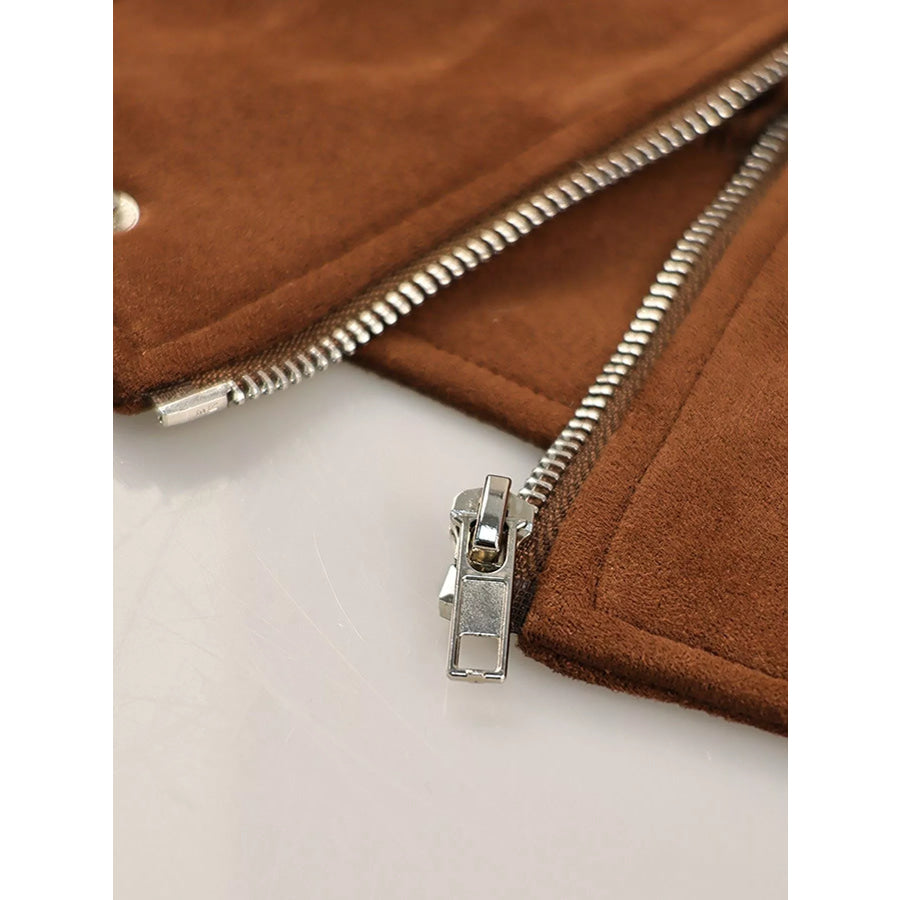 Zip Up Dropped Shoulder Moto Jacket Apparel and Accessories