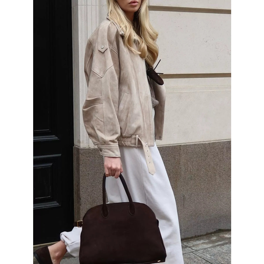 Zip Up Dropped Shoulder Moto Jacket Apparel and Accessories