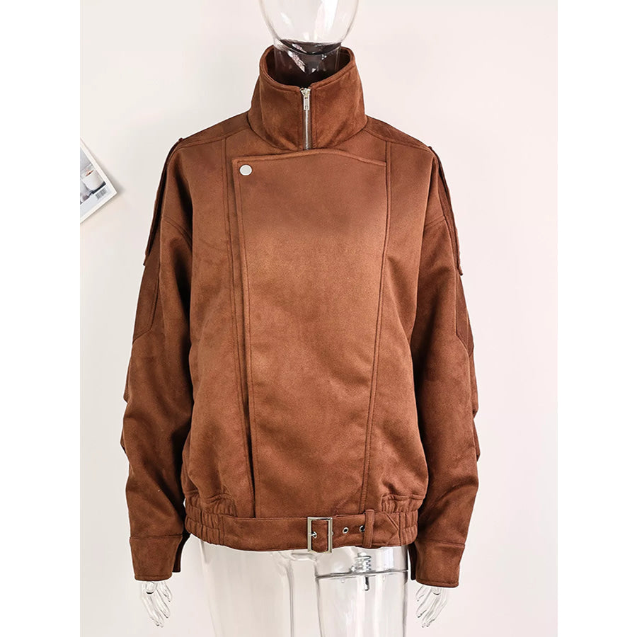 Zip Up Dropped Shoulder Moto Jacket Apparel and Accessories
