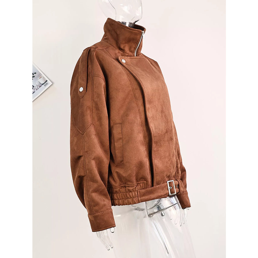 Zip Up Dropped Shoulder Moto Jacket Apparel and Accessories