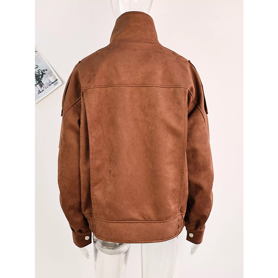 Zip Up Dropped Shoulder Moto Jacket Apparel and Accessories
