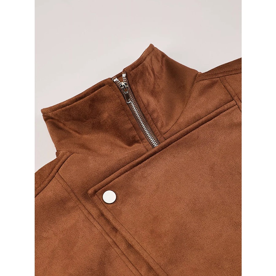 Zip Up Dropped Shoulder Moto Jacket Apparel and Accessories
