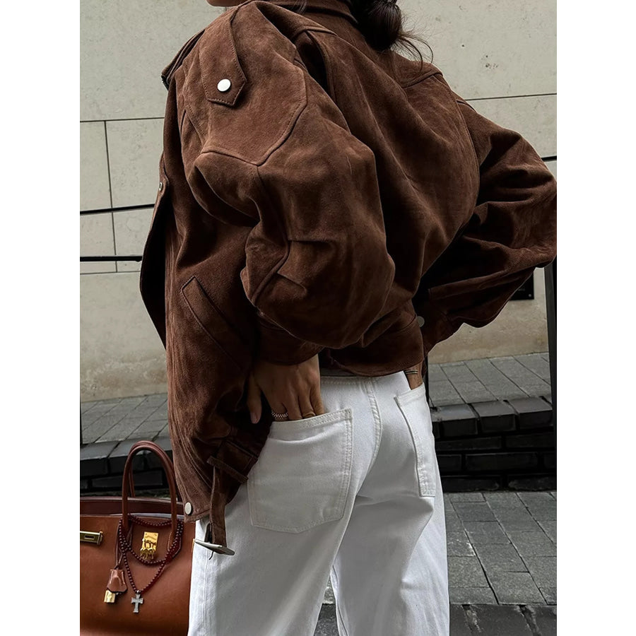 Zip Up Dropped Shoulder Moto Jacket Apparel and Accessories