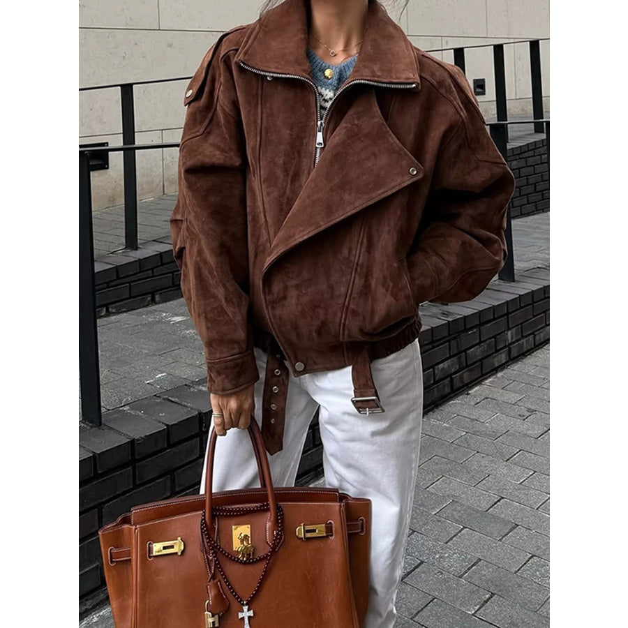 Zip Up Dropped Shoulder Moto Jacket Apparel and Accessories