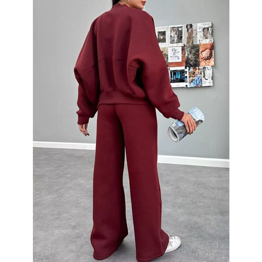 Zip Up Dropped Shoulder Outerwear and Pants Set Apparel and Accessories