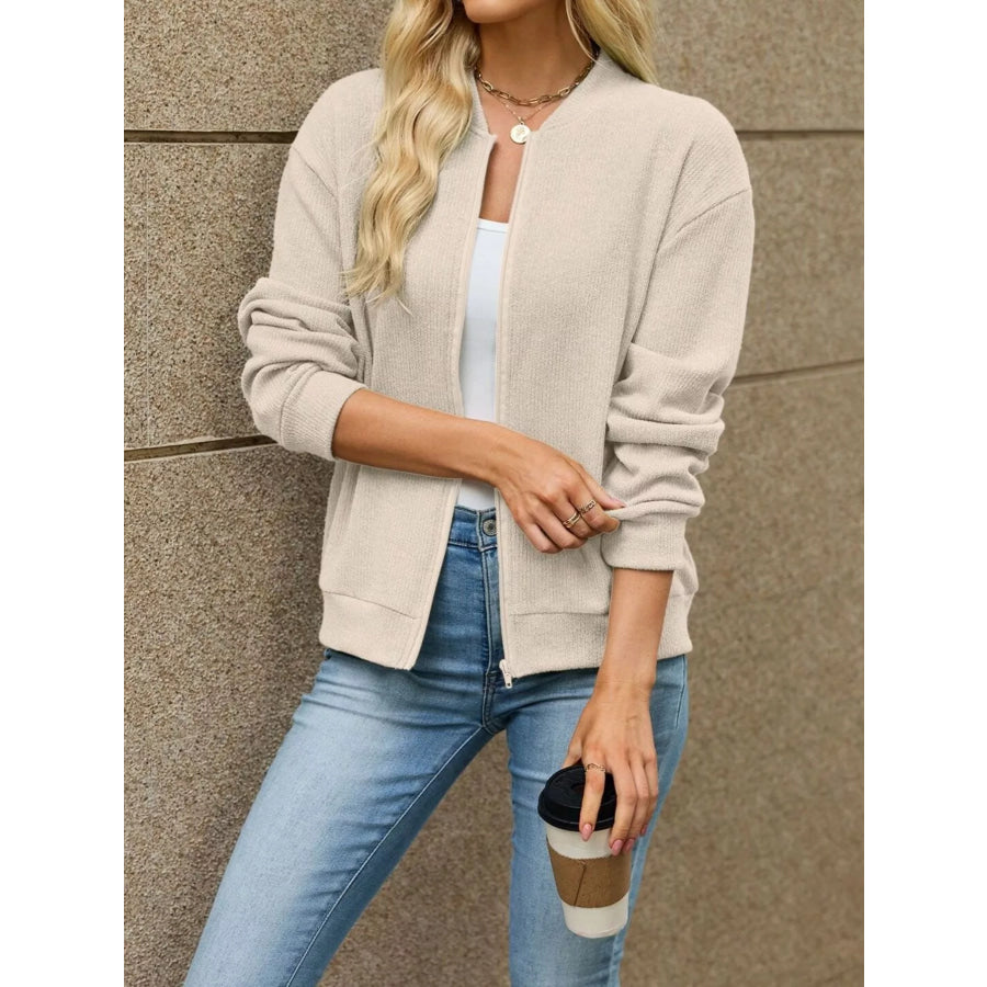 Zip-Up Dropped Shoulder Top Apparel and Accessories