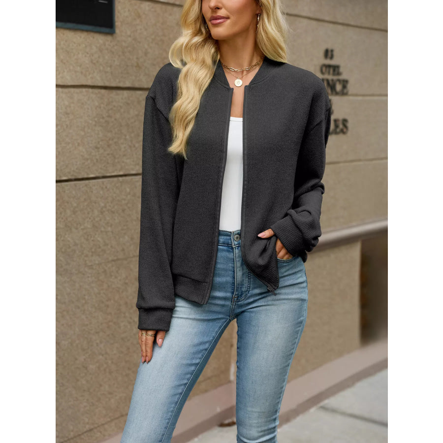 Zip-Up Dropped Shoulder Top Apparel and Accessories