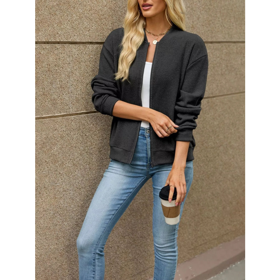 Zip-Up Dropped Shoulder Top Apparel and Accessories