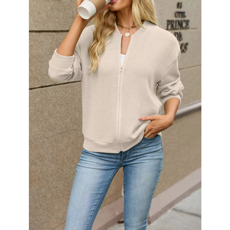 Zip-Up Dropped Shoulder Top Apparel and Accessories