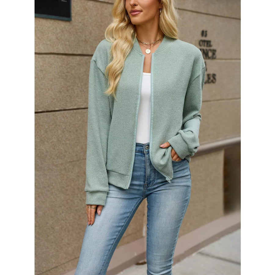 Zip-Up Dropped Shoulder Top Apparel and Accessories
