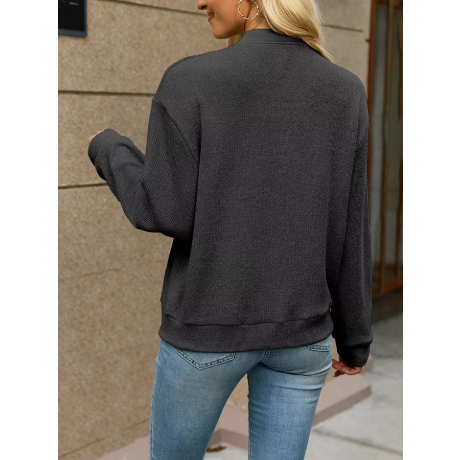 Zip-Up Dropped Shoulder Top Apparel and Accessories