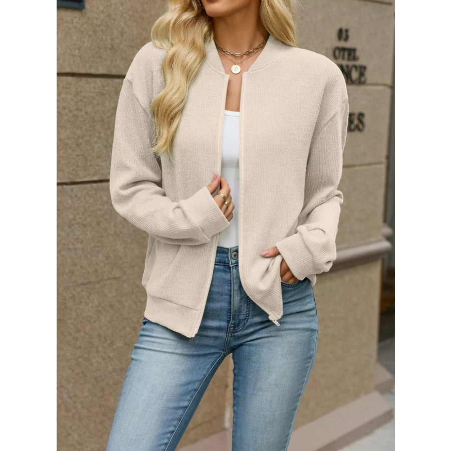 Zip-Up Dropped Shoulder Top Apparel and Accessories