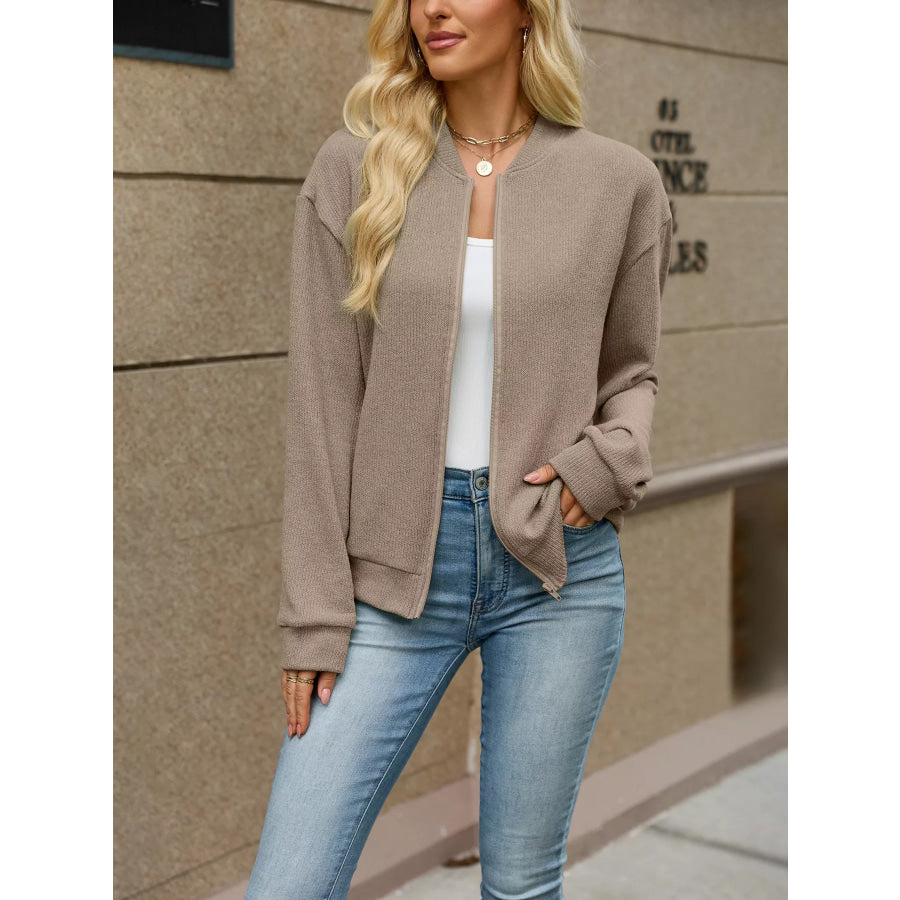 Zip-Up Dropped Shoulder Top Apparel and Accessories