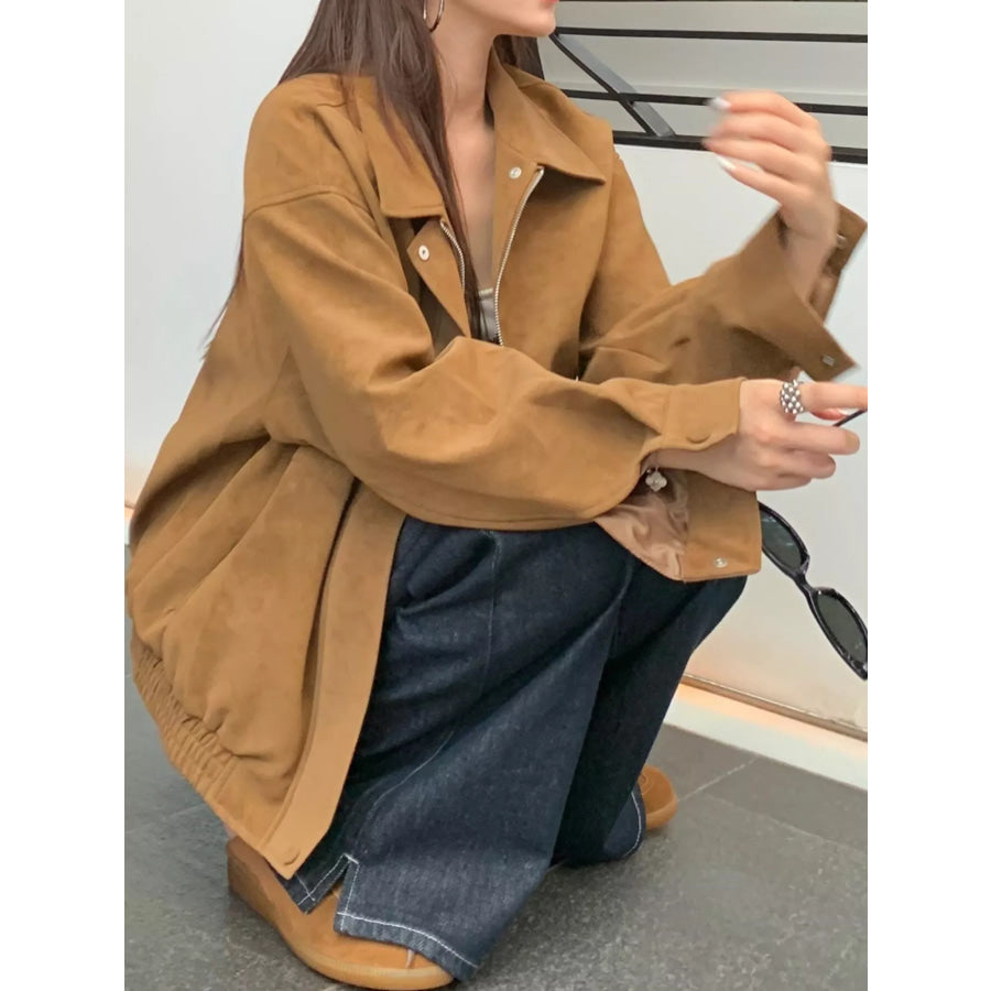 Zip Up Elastic Hem Jacket Apparel and Accessories