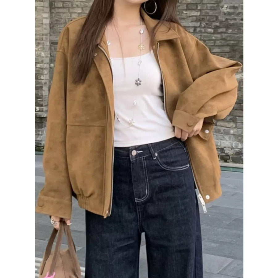 Zip Up Elastic Hem Jacket Apparel and Accessories