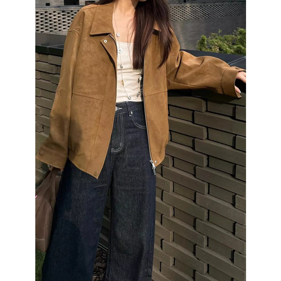 Zip Up Elastic Hem Jacket Apparel and Accessories