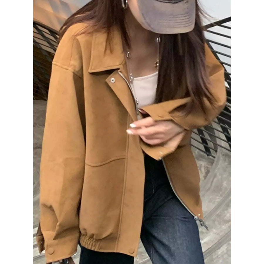 Zip Up Elastic Hem Jacket Apparel and Accessories