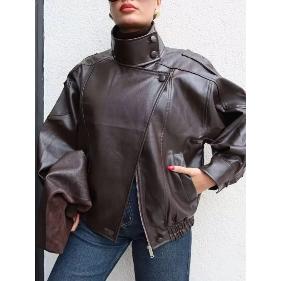 Zip-Up Faux Leather Moto Jacket Apparel and Accessories